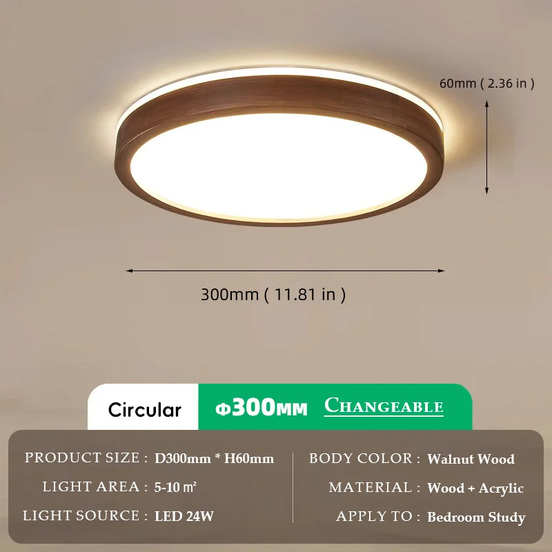 Walnut Wood Ceiling light, Wabi-sabi Simple Modern Vintage style, Bedroom lighting for Bathroom, Bedroom, dining room, Study - Image 8