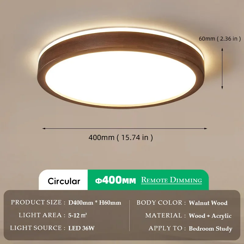 Walnut Wood Ceiling light, Wabi-sabi Simple Modern Vintage style, Bedroom lighting for Bathroom, Bedroom, dining room, Study - Image 9