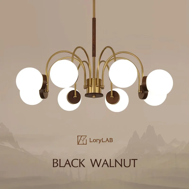 Walnut Wood chandelier lights, Wabi-sabi Modern style, Living Room lighting for Bedroom, Bedside, Living, Dining Room, Showcase