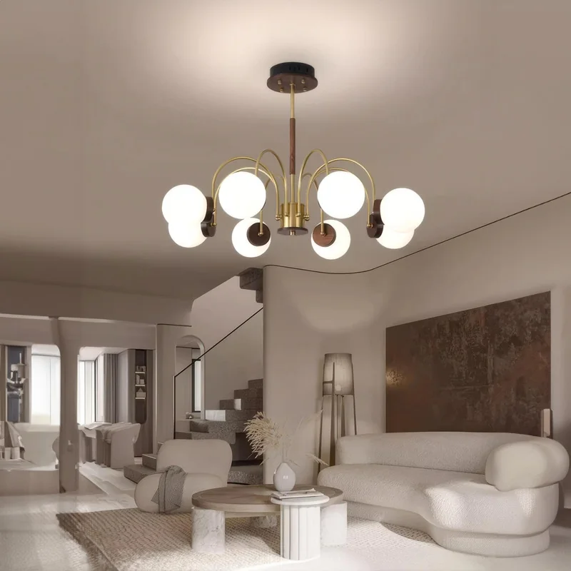 Walnut Wood chandelier lights, Wabi-sabi Modern style, Living Room lighting for Bedroom, Bedside, Living, Dining Room, Showcase - Image 2