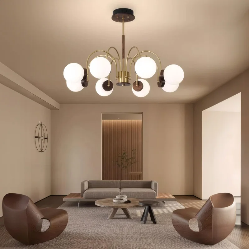 Walnut Wood chandelier lights, Wabi-sabi Modern style, Living Room lighting for Bedroom, Bedside, Living, Dining Room, Showcase - Image 3