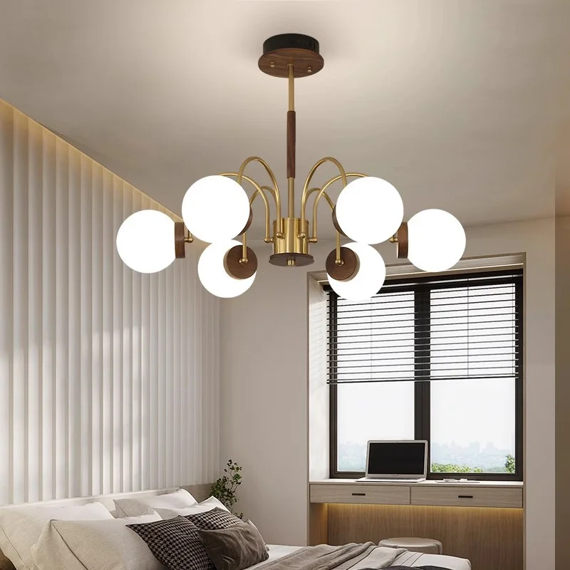 Walnut Wood chandelier lights, Wabi-sabi Modern style, Living Room lighting for Bedroom, Bedside, Living, Dining Room, Showcase - Image 4