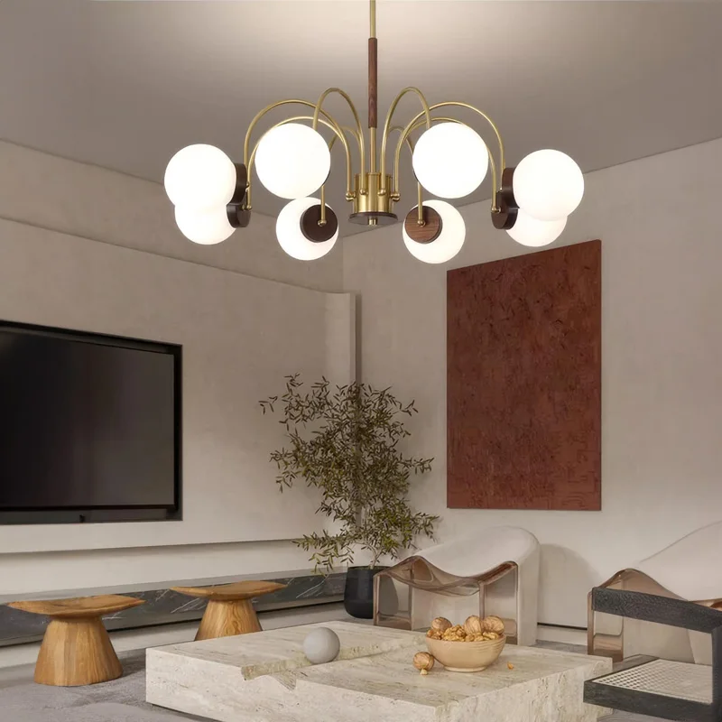 Walnut Wood chandelier lights, Wabi-sabi Modern style, Living Room lighting for Bedroom, Bedside, Living, Dining Room, Showcase - Image 5
