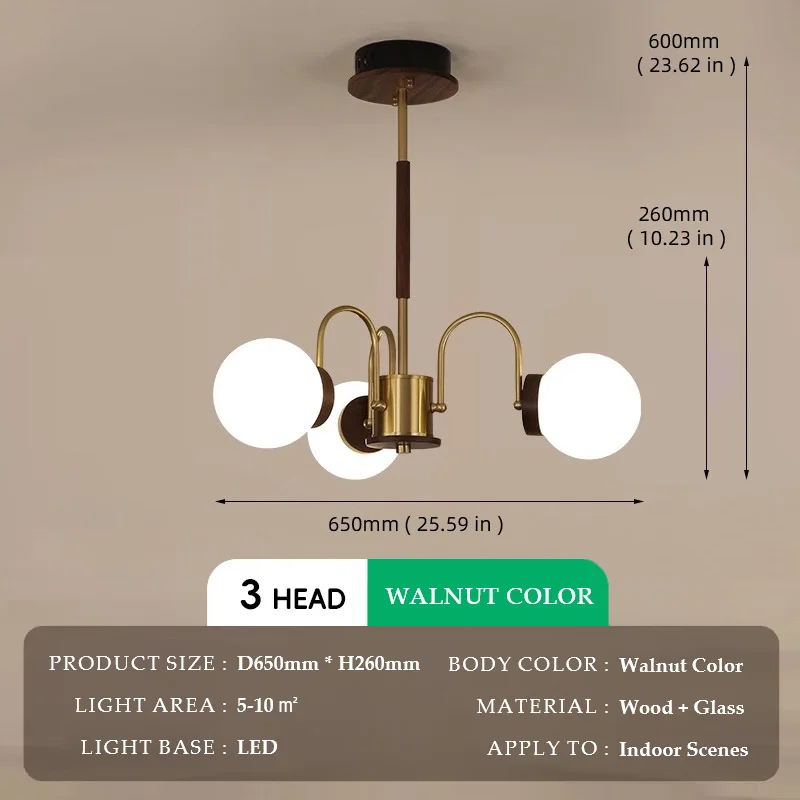 Walnut Wood chandelier lights, Wabi-sabi Modern style, Living Room lighting for Bedroom, Bedside, Living, Dining Room, Showcase - Image 7
