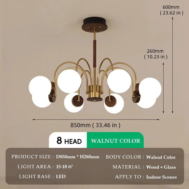 Walnut Wood chandelier lights, Wabi-sabi Modern style, Living Room lighting for Bedroom, Bedside, Living, Dining Room, Showcase - Image 8