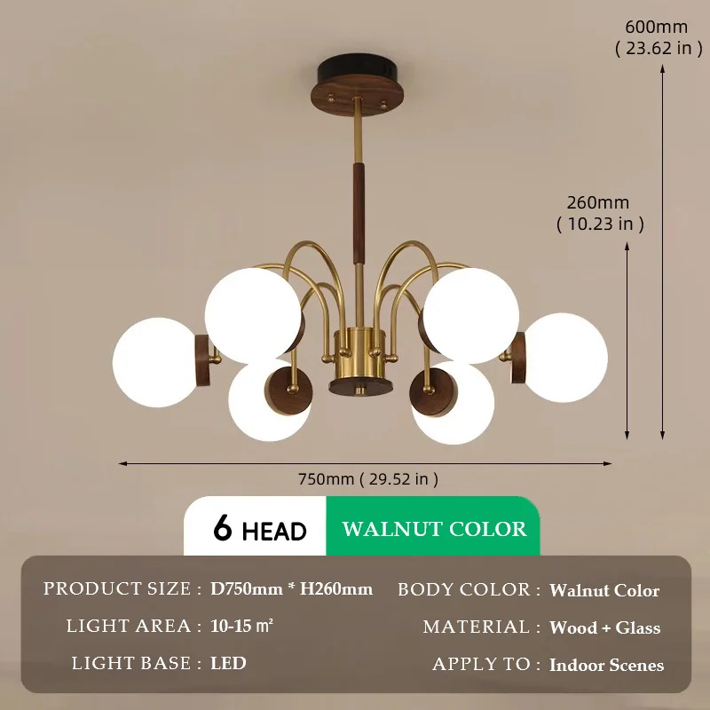 Walnut Wood chandelier lights, Wabi-sabi Modern style, Living Room lighting for Bedroom, Bedside, Living, Dining Room, Showcase - Image 9