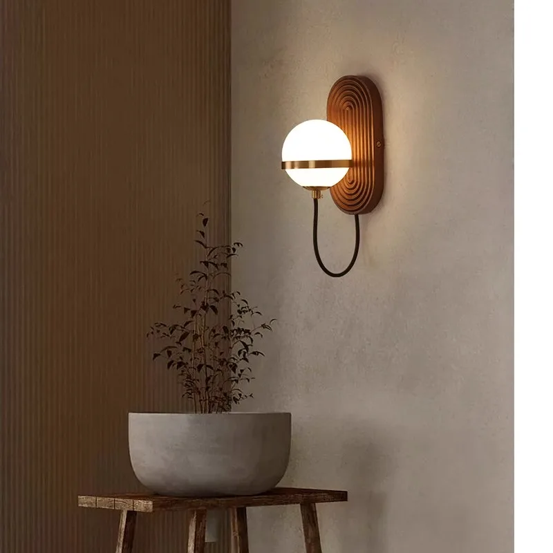 Walnut Wood Circular Sphere, Wabi-sabi minimalist Modern style, Wall Sconce light for Bedroom, Bedside, Living, Dining Room - Image 4