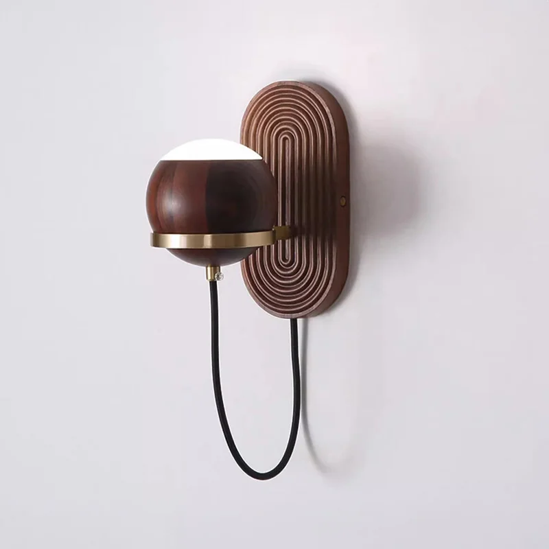 Walnut Wood Circular Sphere, Wabi-sabi minimalist Modern style, Wall Sconce light for Bedroom, Bedside, Living, Dining Room - Image 5