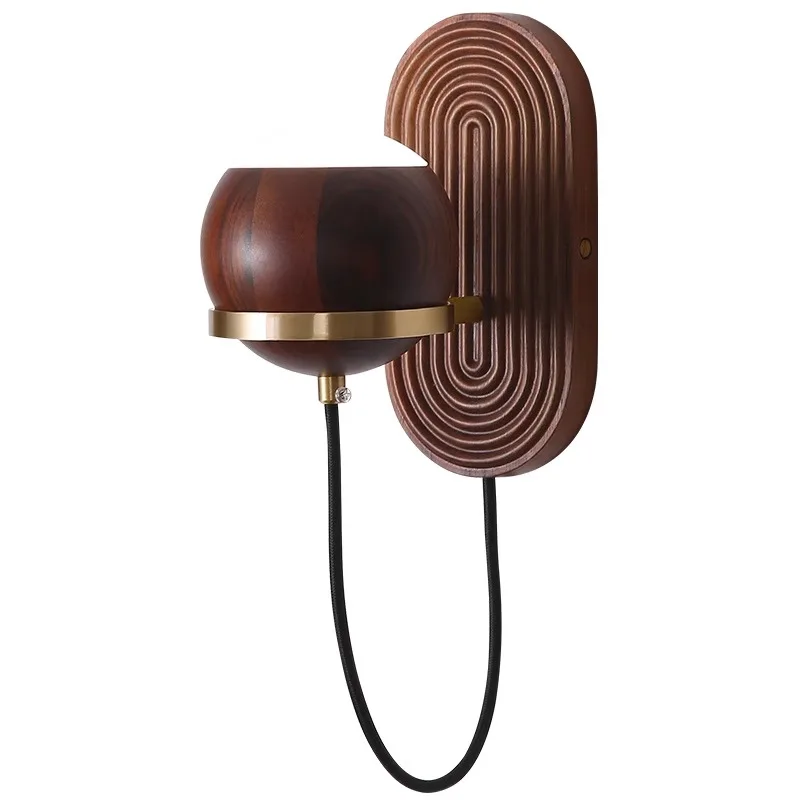 Walnut Wood Circular Sphere, Wabi-sabi minimalist Modern style, Wall Sconce light for Bedroom, Bedside, Living, Dining Room - Image 6