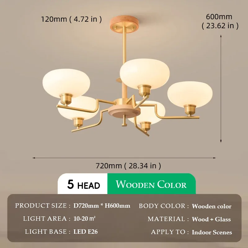 Walnut Wood Glass Brass, Wabi-sabi Modern Vintage style, chandelier lights for Living room, Bedroom, dining room, study - Image 11