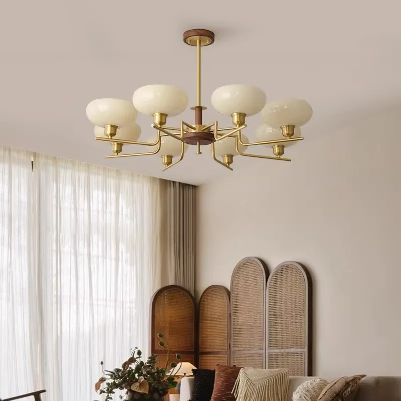 Walnut Wood Glass Brass, Wabi-sabi Modern Vintage style, chandelier lights for Living room, Bedroom, dining room, study - Image 2