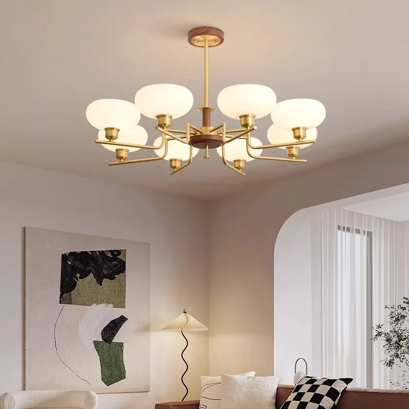 Walnut Wood Glass Brass, Wabi-sabi Modern Vintage style, chandelier lights for Living room, Bedroom, dining room, study - Image 3