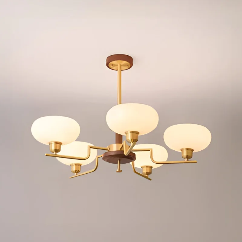 Walnut Wood Glass Brass, Wabi-sabi Modern Vintage style, chandelier lights for Living room, Bedroom, dining room, study - Image 5