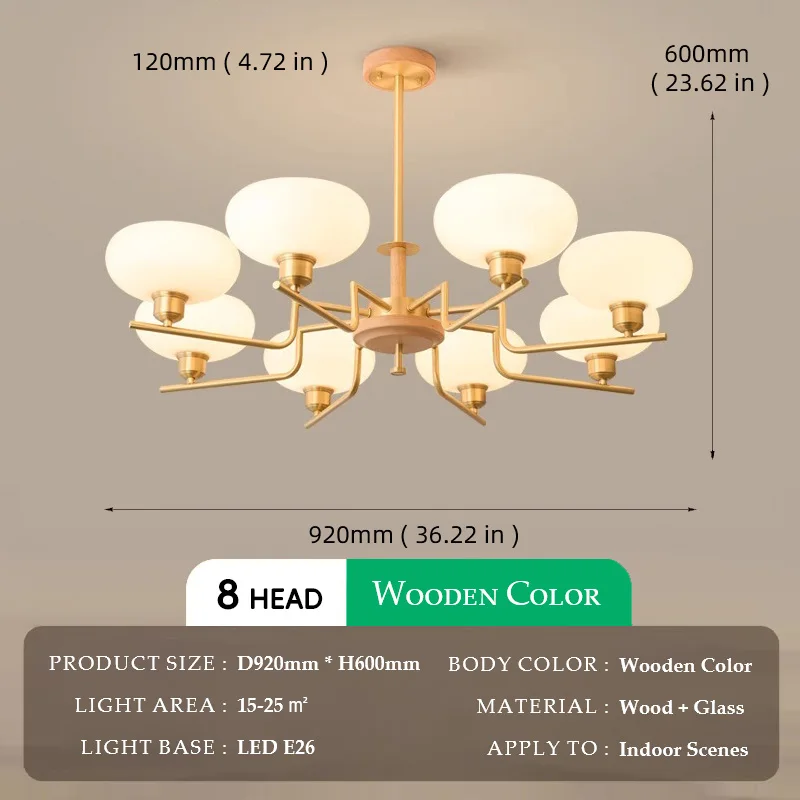 Walnut Wood Glass Brass, Wabi-sabi Modern Vintage style, chandelier lights for Living room, Bedroom, dining room, study - Image 7