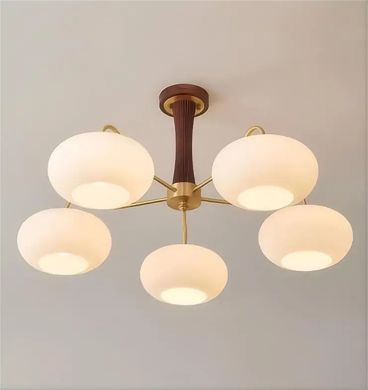Walnut Wood Glass Brass, Wabi-sabi Modern Vintage style, chandelier lights for Living room, Bedroom, dining room, study - Image 6