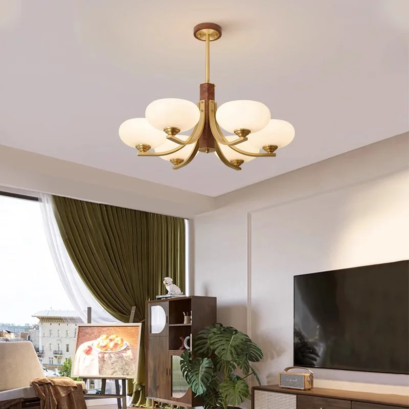 Walnut Wood Glass Brass, Wabi-sabi Modern Vintage style, chandelier lights for Living room, Bedroom, dining room, study - Image 2