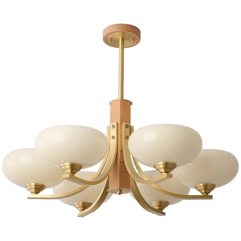 Walnut Wood Glass Brass, Wabi-sabi Modern Vintage style, chandelier lights for Living room, Bedroom, dining room, study - Image 6
