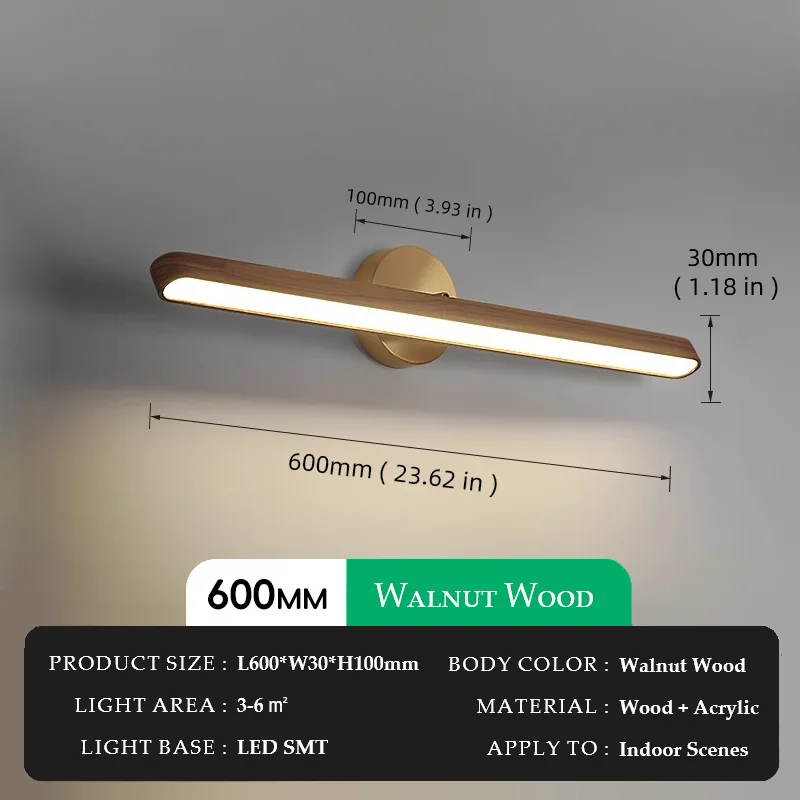 Walnut Wood Makeup mirror light, Vanity light, Wabi-sabi Modern style, Wall sconce lighting for Bathroom, Bedroom, Study - Image 7