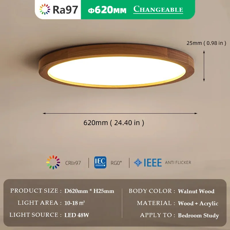 Walnut wood RA≥97, Modern Minimalism Wabi-sabi, Ultra thin eye protection Ceiling light for Living room, Bedroom, Study, Master - Image 7