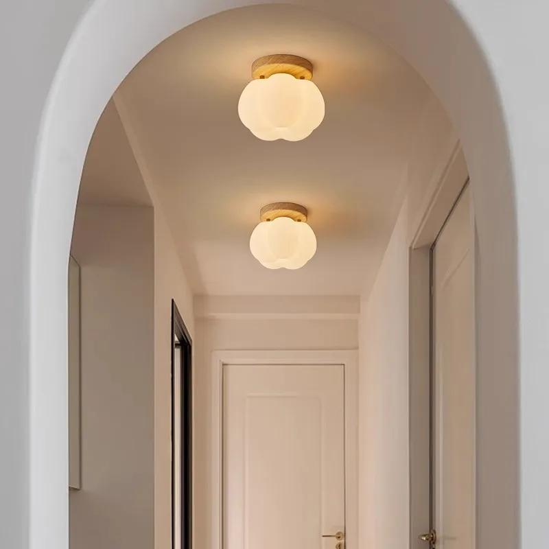 Walnut Wood Roll Molded Pumpkin, Wabi Sabi Modern, Flush Ceiling light fixture for Entrance Hall, Corridor, Balcony, Entrance - Image 4