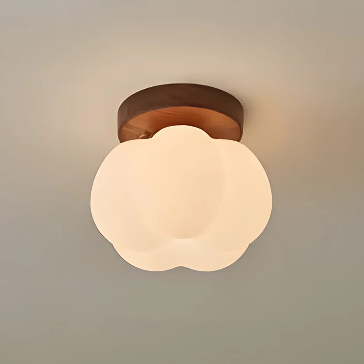 Walnut Wood Roll Molded Pumpkin, Wabi Sabi Modern, Flush Ceiling light fixture for Entrance Hall, Corridor, Balcony, Entrance - Image 5