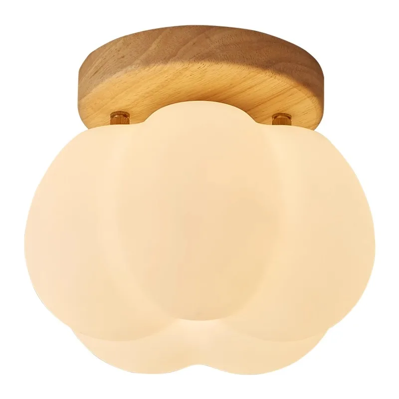 Walnut Wood Roll Molded Pumpkin, Wabi Sabi Modern, Flush Ceiling light fixture for Entrance Hall, Corridor, Balcony, Entrance - Image 6
