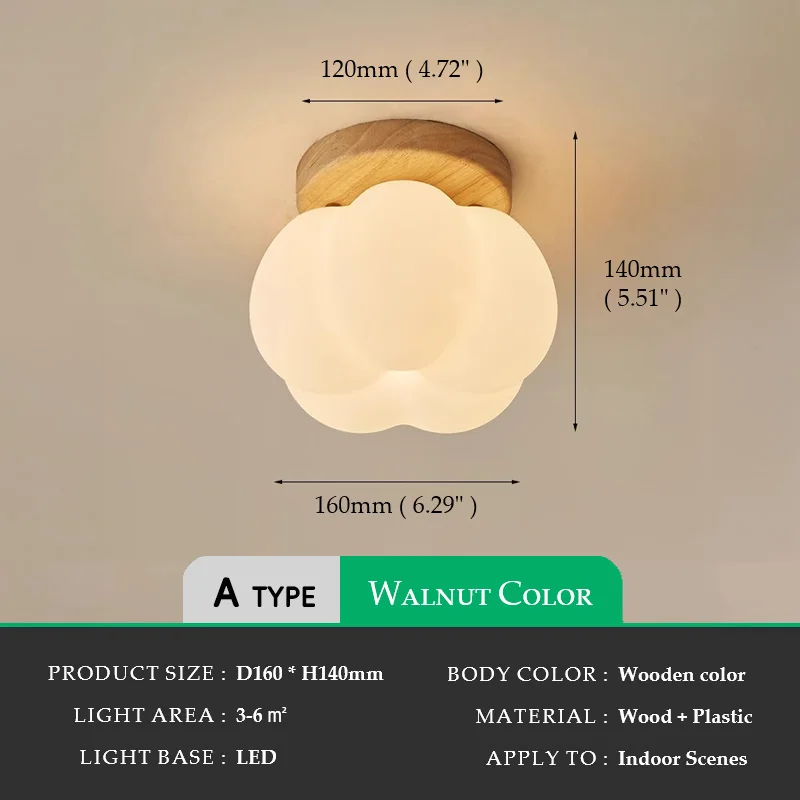 Walnut Wood Roll Molded Pumpkin, Wabi Sabi Modern, Flush Ceiling light fixture for Entrance Hall, Corridor, Balcony, Entrance - Image 9
