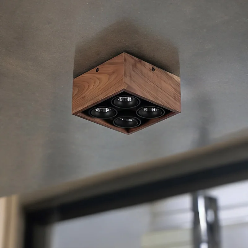 Walnut Wood Square Box, Simple Modern Wabi-sabi style, Spotlights and downlights for Bedroom, Bedside, Living, Dining Room - Image 5