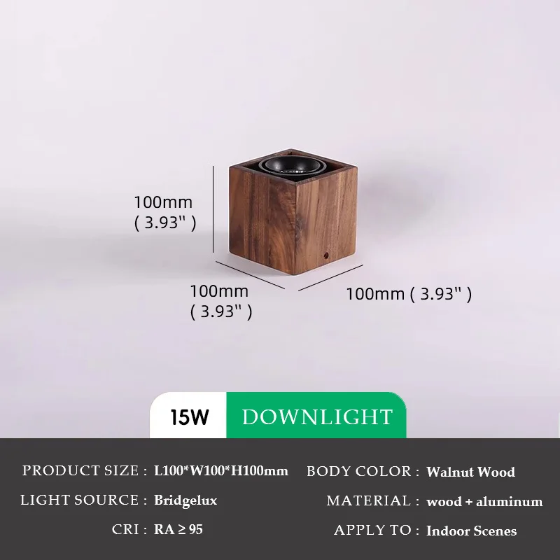 Walnut Wood Square Box, Simple Modern Wabi-sabi style, Spotlights and downlights for Bedroom, Bedside, Living, Dining Room - Image 7