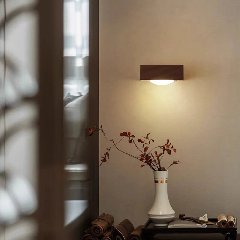 Walnut Wood Wall Light, Wabi-sabi Modern style, Wall Sconce lighting for Bedroom, Bedside, Living, Dining Room, Showcase - Image 2
