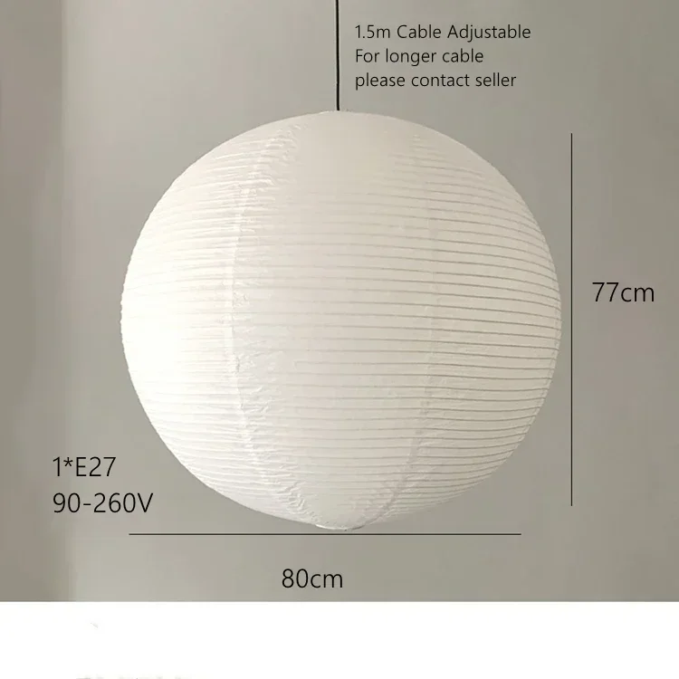 Washi Paper Pendant Lights Round Suspension Chandelier Hanging Lamp for Living Room Bedroom - Image 7