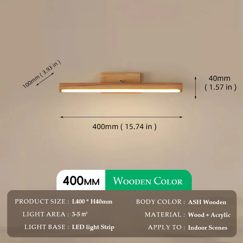 Wooden Mirror headlight, Wabi-sabi Modern Vintage style, wall light for Bathroom, Bedroom, dining room, Study lighting - Image 10