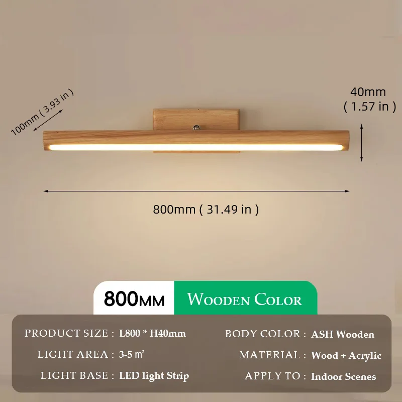 Wooden Mirror headlight, Wabi-sabi Modern Vintage style, wall light for Bathroom, Bedroom, dining room, Study lighting - Image 12