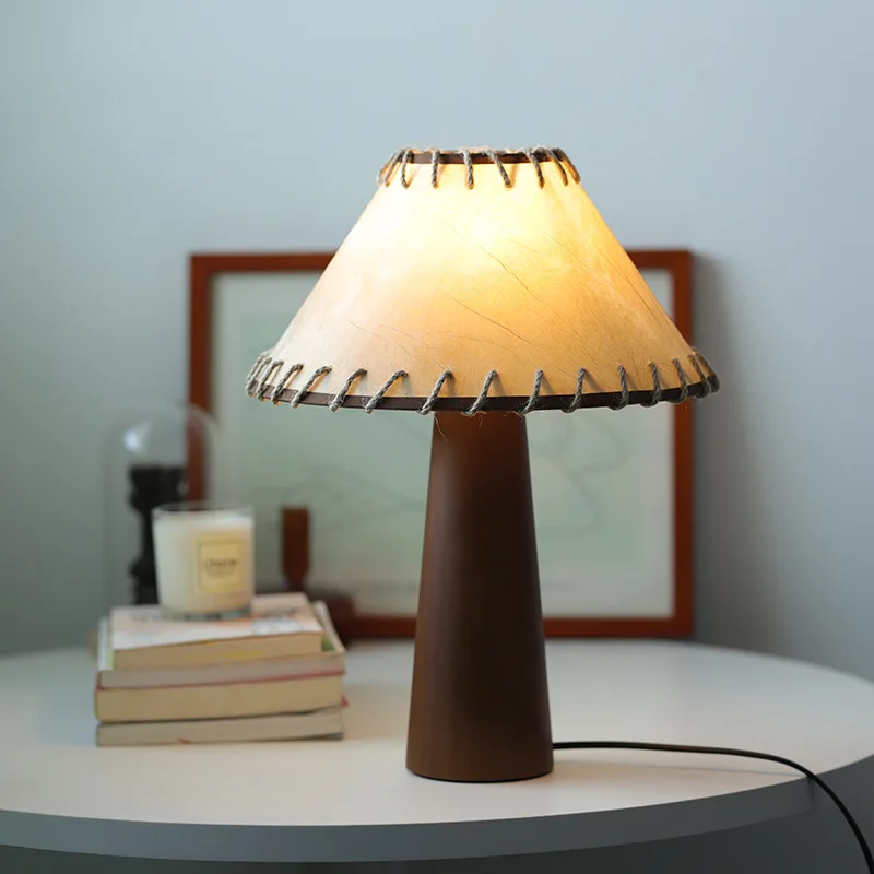 ZK50 rétro en bois massif chambre chevet salon lampe de Table chambre étude atmosphère veilleuse Imitation peau de mouton abat-jour - Image 4
